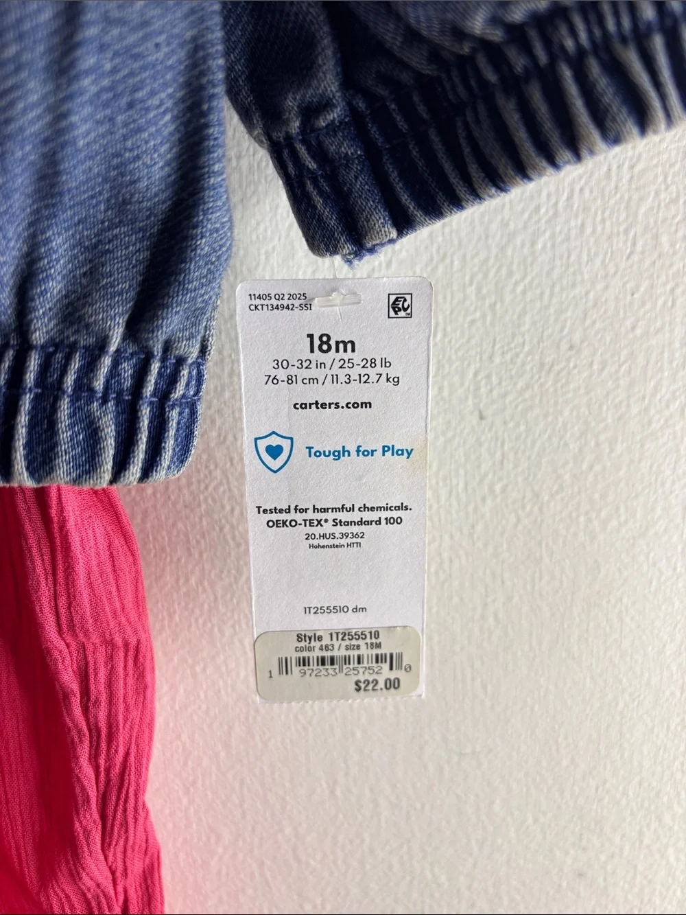 221-Carter's Navy Denim Jacket with Bright Pink Bow Romper